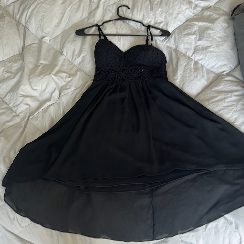 Black High Low Dress with Crochet Bodice